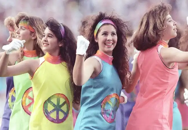 Pregame performers on the field prior to the start of Super Bowl XXV between the New York Giants and the Buffalo Bills at Tampa Stadium.