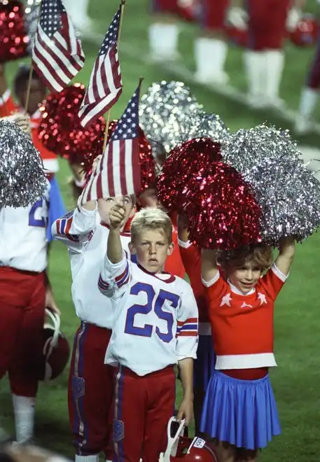 Local youth perform in the halftime show during Super Bowl XXV between the New York Giants and the Buffalo Bills at Tampa Stadium. during Super Bowl XXV at Tampa Stadium.