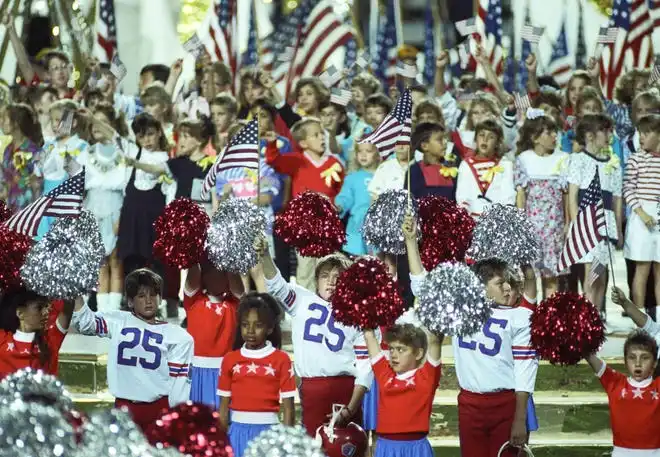 Local youth perform in the halftime show during Super Bowl XXV between the New York Giants and the Buffalo Bills at Tampa Stadium. during Super Bowl XXV at Tampa Stadium.