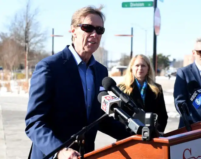 Mike Dunn, Greater Salisbury Committee, gives a speech about the proposed downtown Salisbury University performing arts center Monday, Jan. 13, 2025, in Salisbury, Maryland.