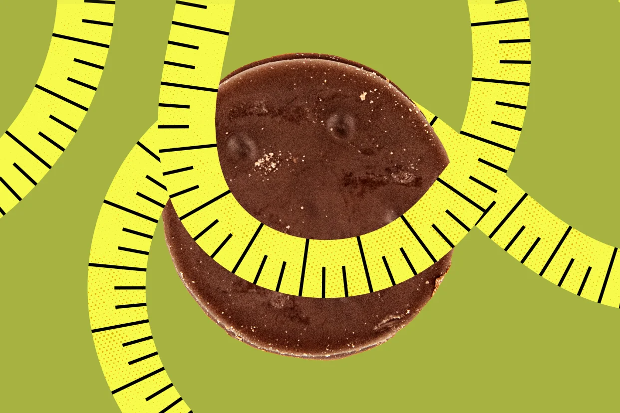 Photo illustration of a Thin Mint cookie.