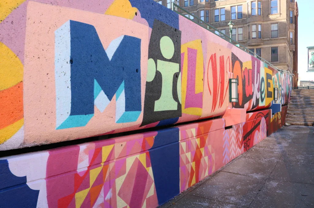 Brian Kaspr's collage-style mural is located near 740 North by 3L Living. Photo taken Jan. 14, 2025 by Sophie Bolich.