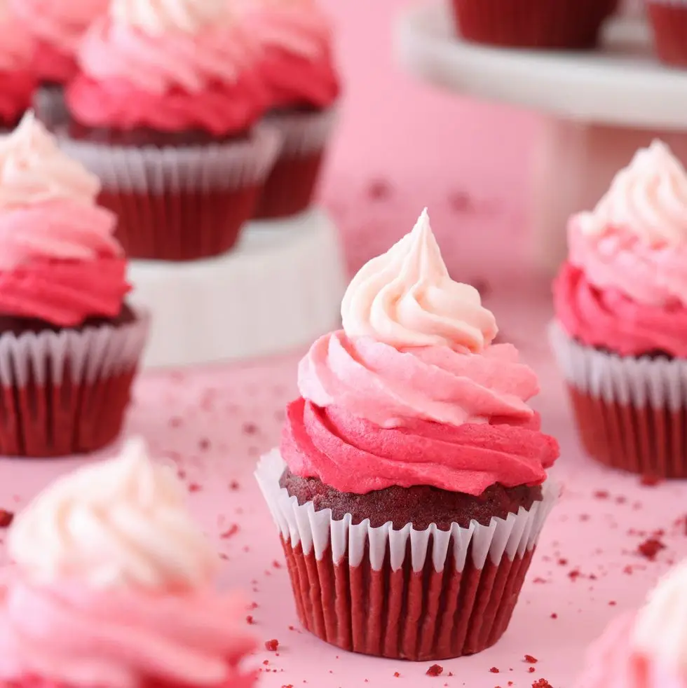 a batch of homemade red velvet cupcakes