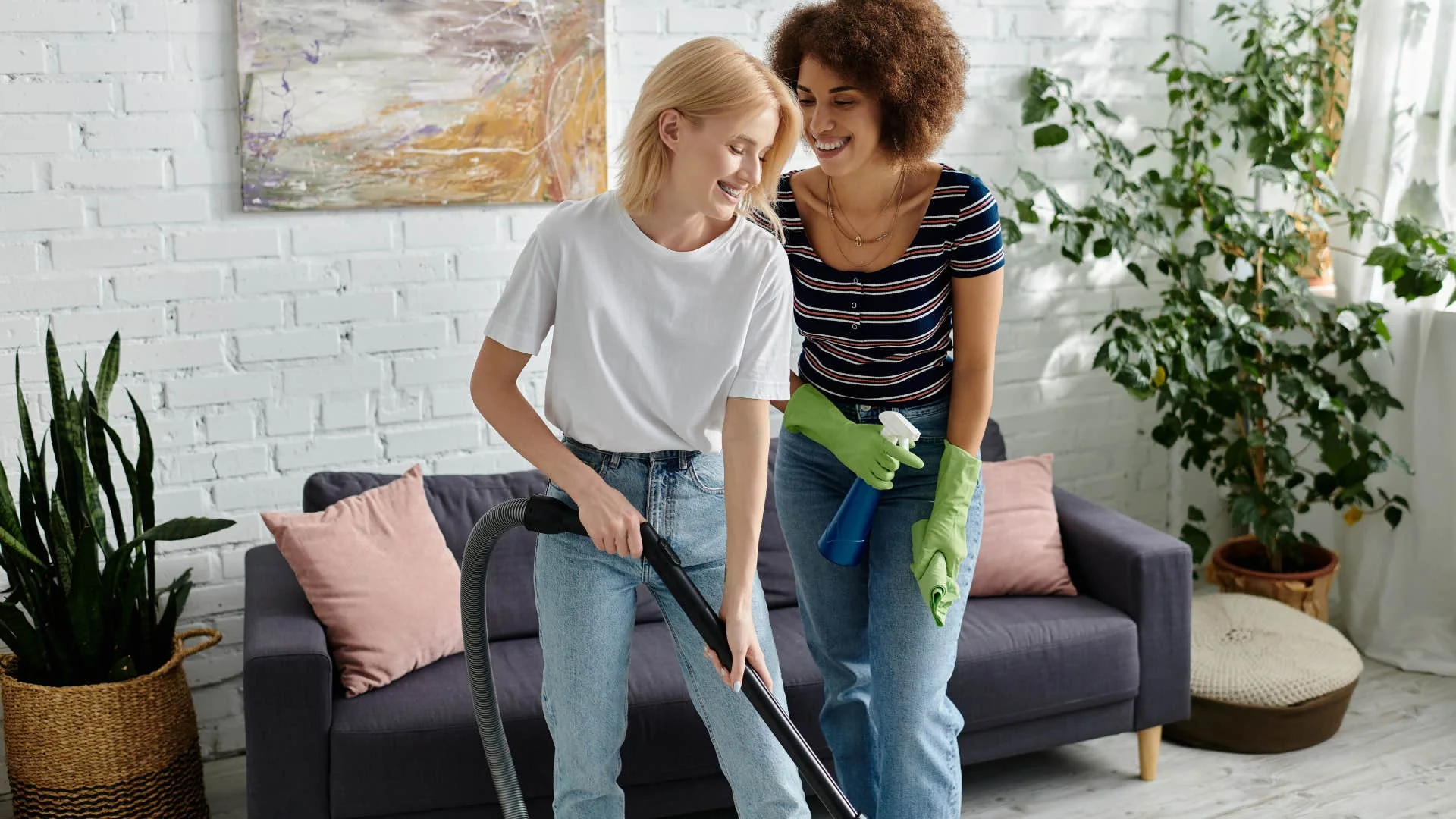 roommates working together to clean house