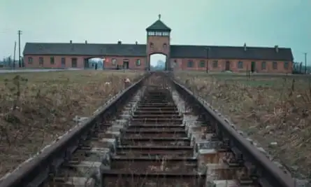 The railway tracks leading to Auschwitz-Birkenau.