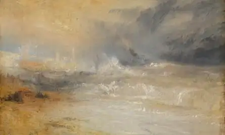 A painting of waves breaking on a shore.