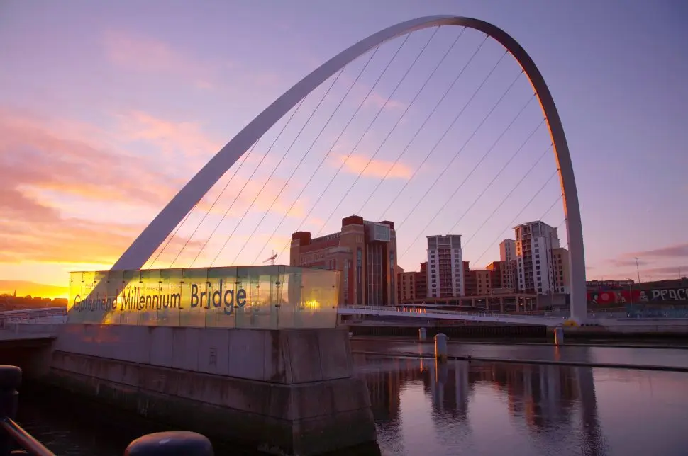 Bridge and contemporray art museum at sunset