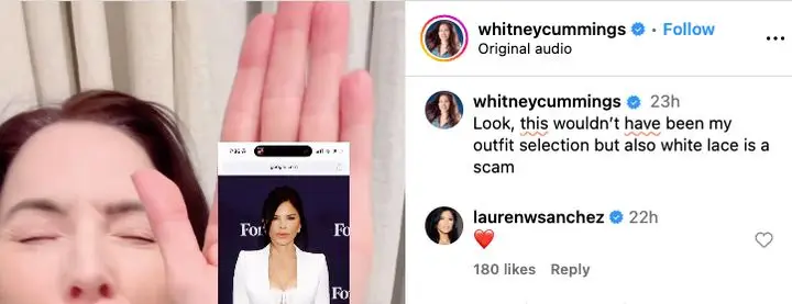 Lauren Sánchez responded to backlash at her inauguration outfit with a single emoji under one of Whitney Cummings Instagram videos on Tuesday.