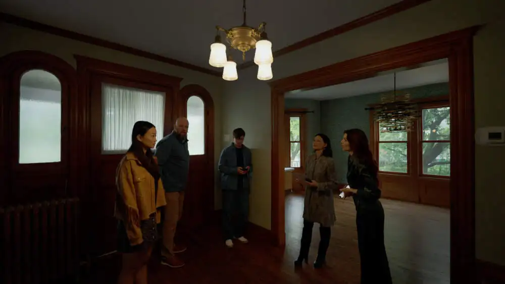 From left: Callina Liang, Chris Sullivan, Eddy Maday, Lucy Liu and Julia Fox in Steven Soderbergh's "Presence." (Courtesy Peter Andrews/The Spectral Spirit Company)