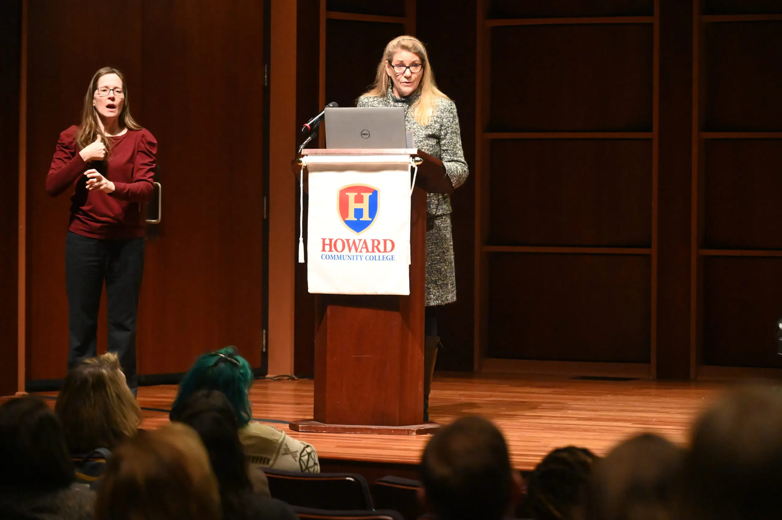 Coleen West, Executive Director of the Howard County Arts Council, speaks during the announcement of the Howard County Arts and Culture Plan, held at Howard Community College's Horowitz Center on Thursday. (Brian Krista/Staff)