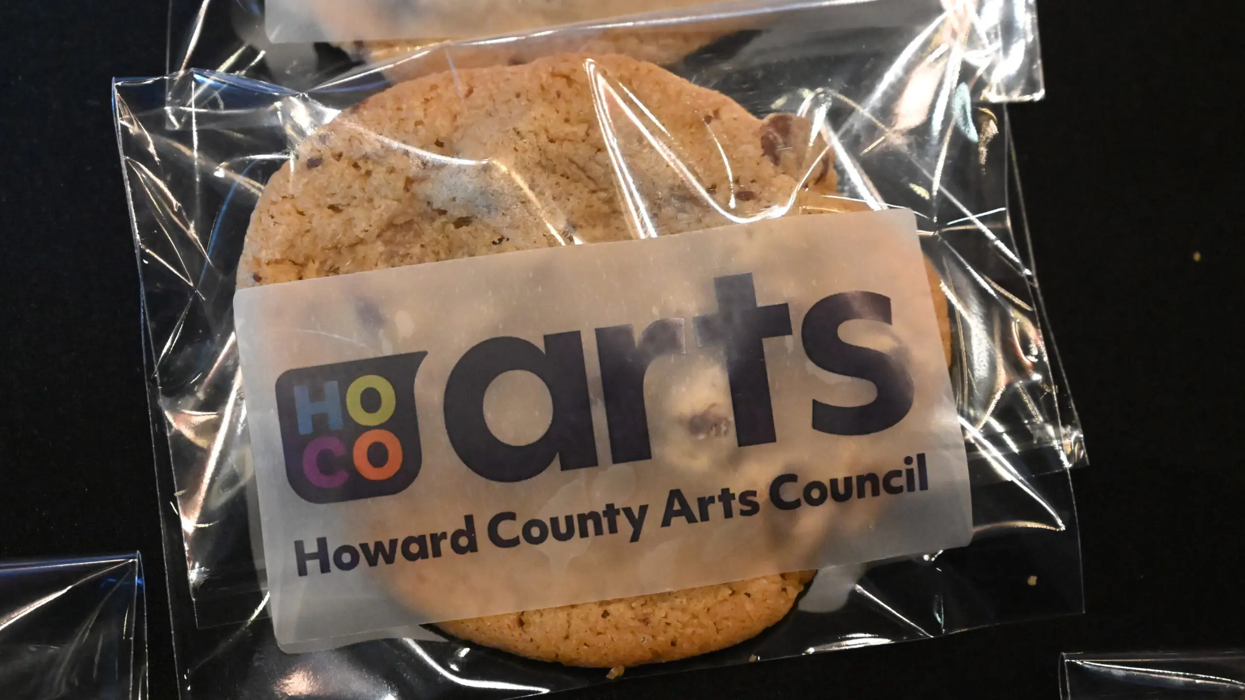 A logo for the Howard County Arts Council is seen on a cookie wrapper during the announcement of the Howard County Arts and Culture Plan, held at Howard Community College's Horowitz Center on Thursday. (Brian Krista/Staff)