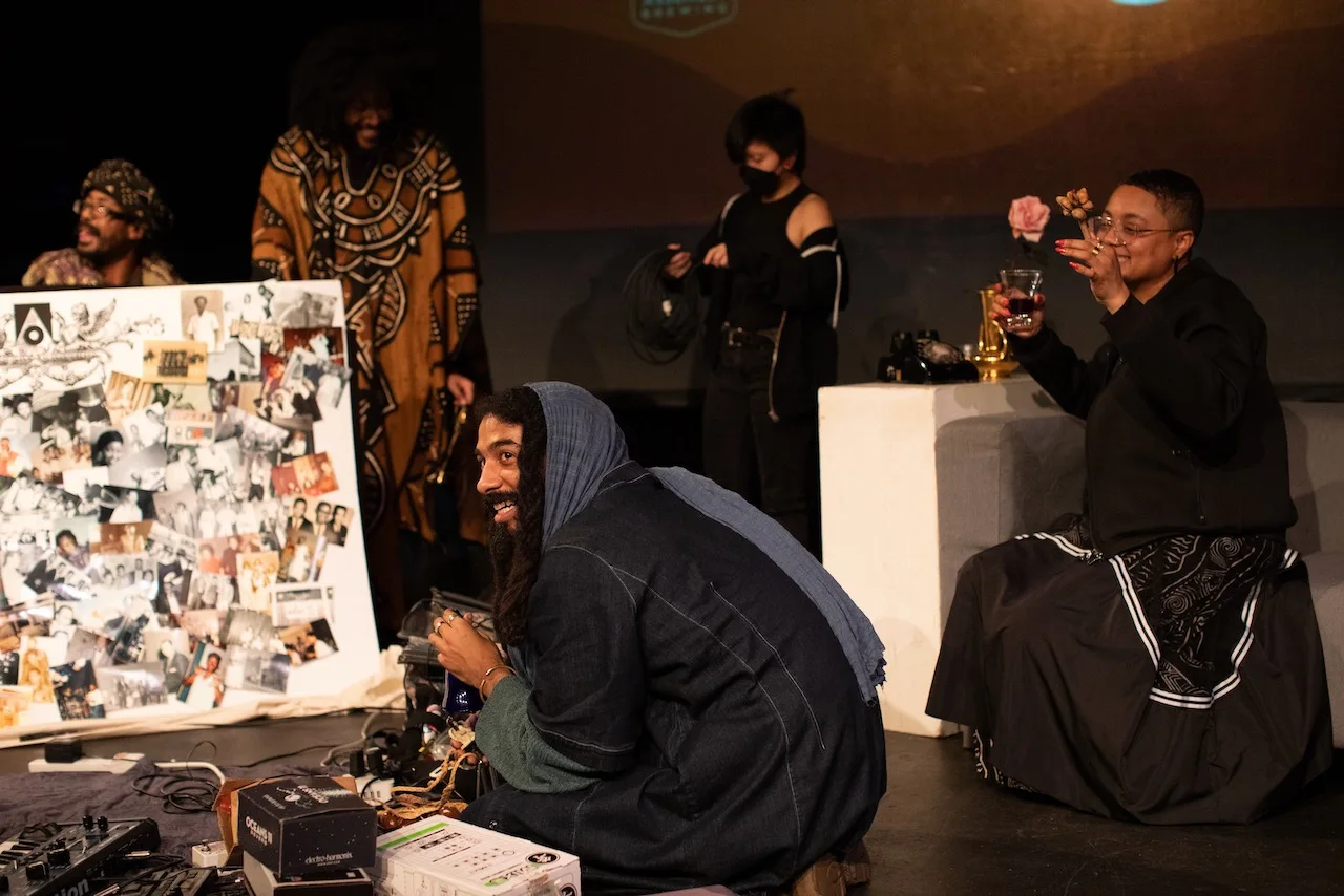 At a 2024 IFCC Artist Showcase Performance, from left: Roman Norfleet, elijah jamal asani, Max Costigan, and Vaughn Kimmons. Photo: Intisar Abioto