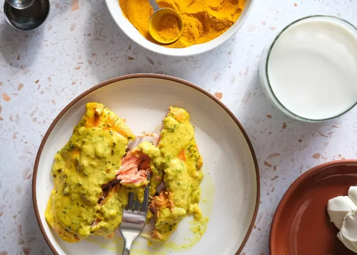 Salmon with Golden Milk Sauce: A Mediterranean and MIND Diet Inspiration