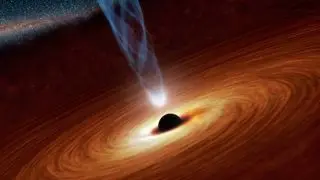 Artist's illustration of a supermassive black hole emitting a jet of energetic particles.