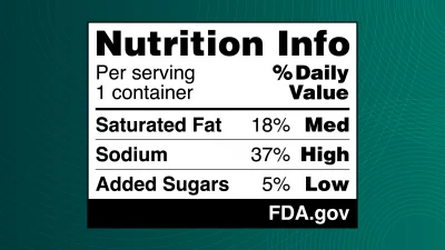 An example of a revised label that would appear on the front of food boxes under an FDA proposal.