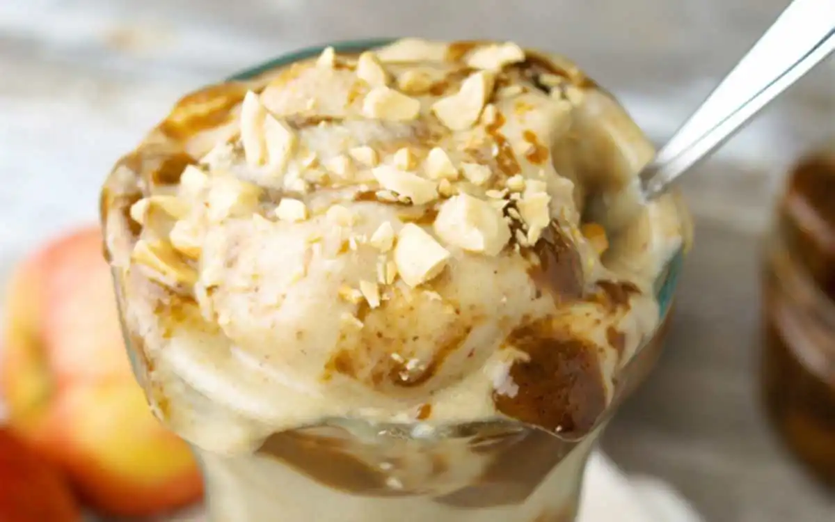 vegan caramel apple nice cream sundae