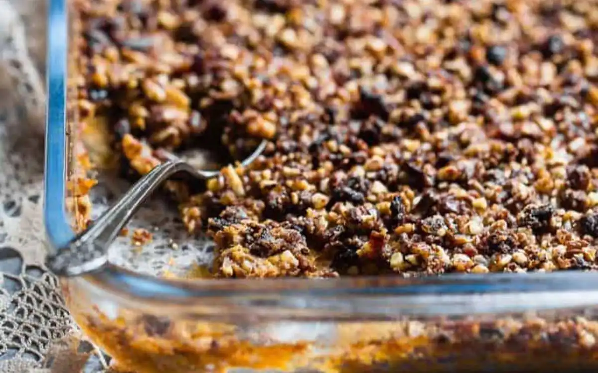 vegan easy healthy sweet potato casserole with pecan topping