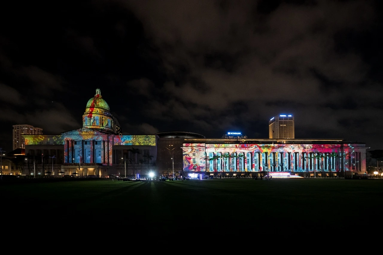 The National Gallery of Singapore is illuminated with light projections as part of Light to Night Singapore 2025. (Courtesy of the museum)