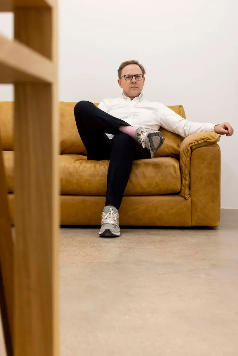 James Cope, art gallery owner, sits for a portrait in the James Cope Gallery in Dallas, on...