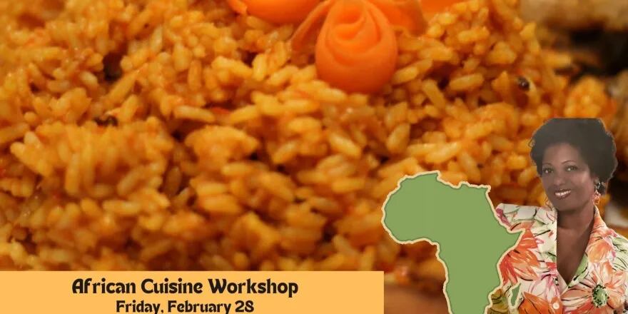 Artwork promoting the African Cuisine Workshop at Worldbeat Cultural Center.