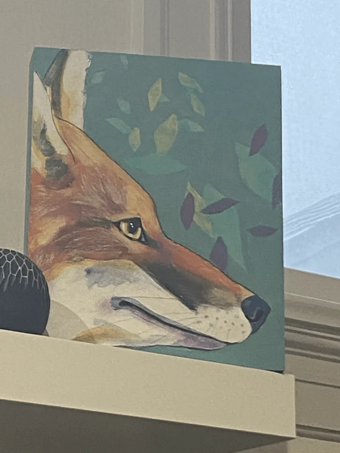 Baker City artist Nancy Coffelt’s acrylic gouache painting “Blue Fox” was among the offerings in Art Center East’s Gift Gallery on a recent day. Photo by: Marc Mohan