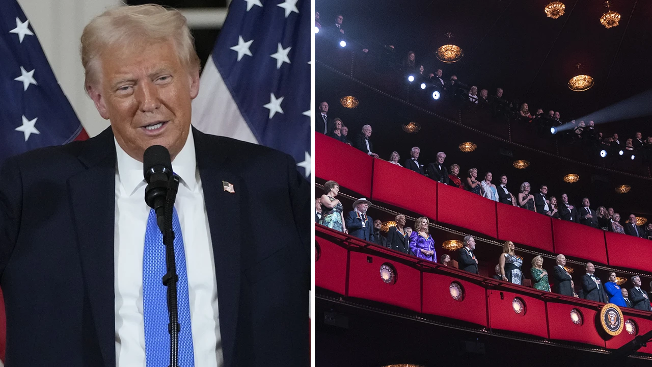 46th Kennedy Center Honors at the John F. Kennedy Center for the Performing Arts in Washington, Sunday, Dec. 3, 2023. / President Donald Trump speaks at a dinner with Senate Republicans at Mar-a-Lago in Palm Beach, Fla., Friday, Feb. 7, 2025.