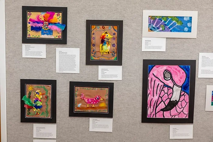 Mixed media artwork by 3rd grade students.