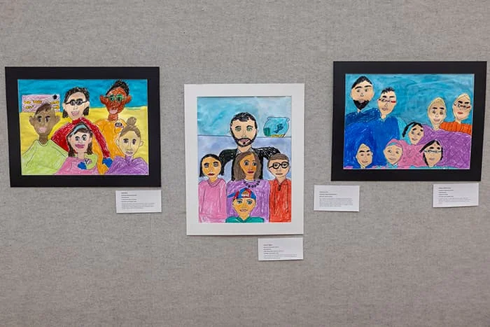 Family portraits done by 3rd grade students.