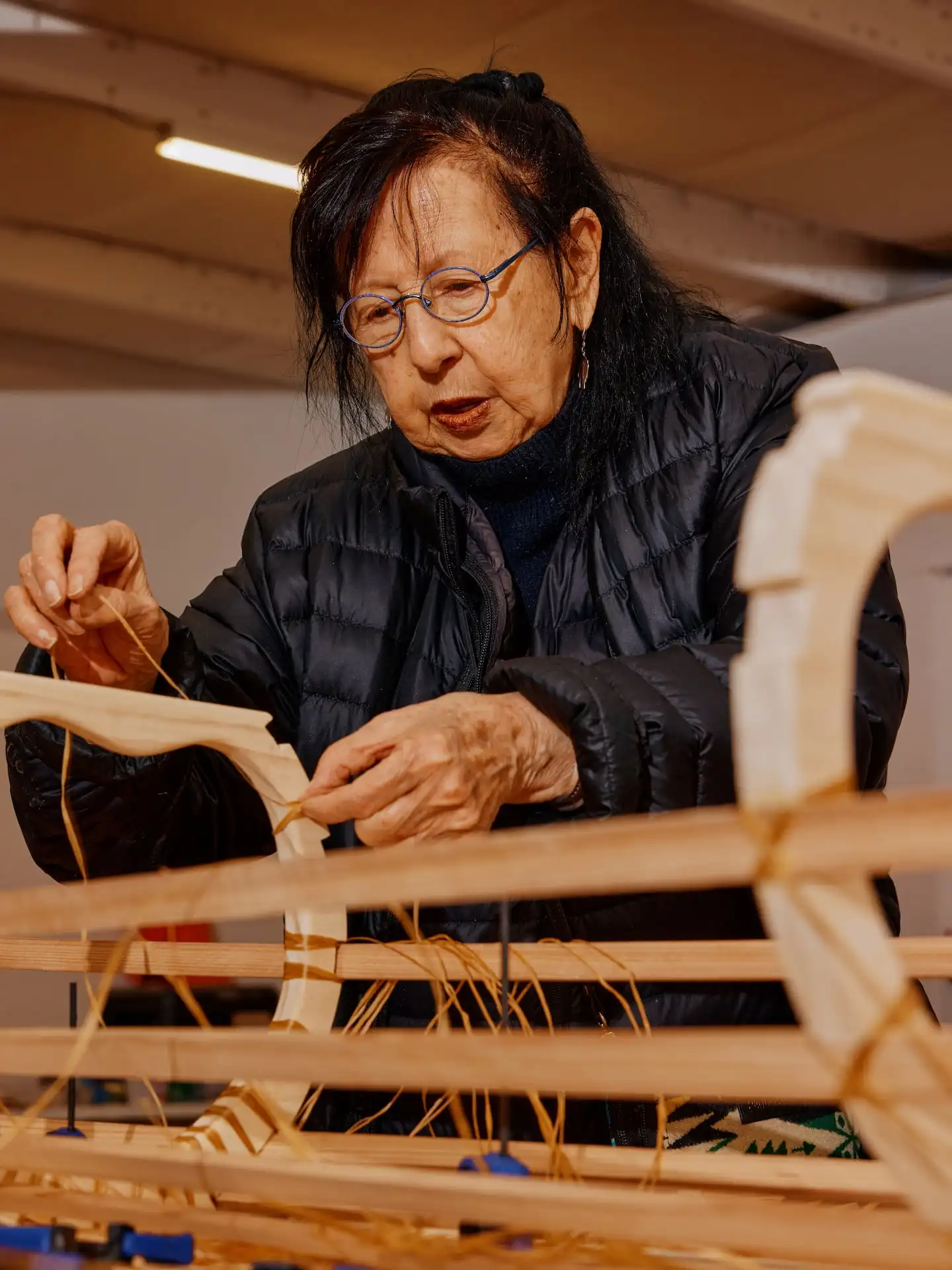 Ms. Smith worked on a wooden canoe at her studio in Corrales, N.M.