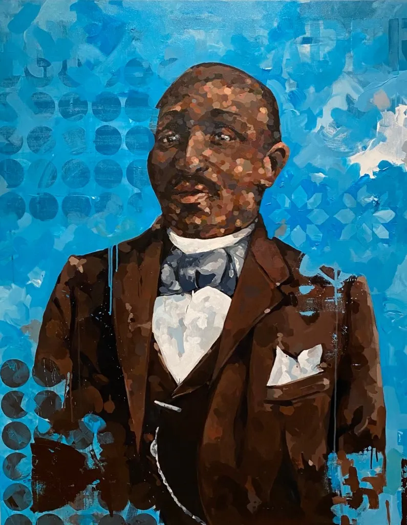 Portrait of a black man with three-piece suit, blue background