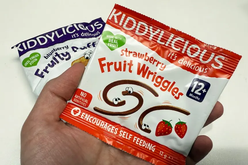 A packet of a toddler snack called Kiddylicious.