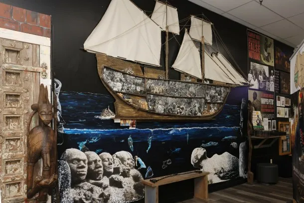 A display depicts the Transatlantic Slave Trade on view at the Sojourner Truth African Heritage Museum. (Photo by Diane Mitchell)