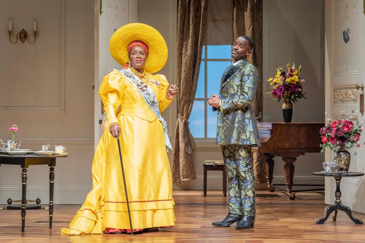 Sharon D. Clarke and Ncuti Gatwa onstage.