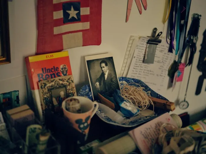 A photograph of US poet Langston Hughes in Himid’s studio