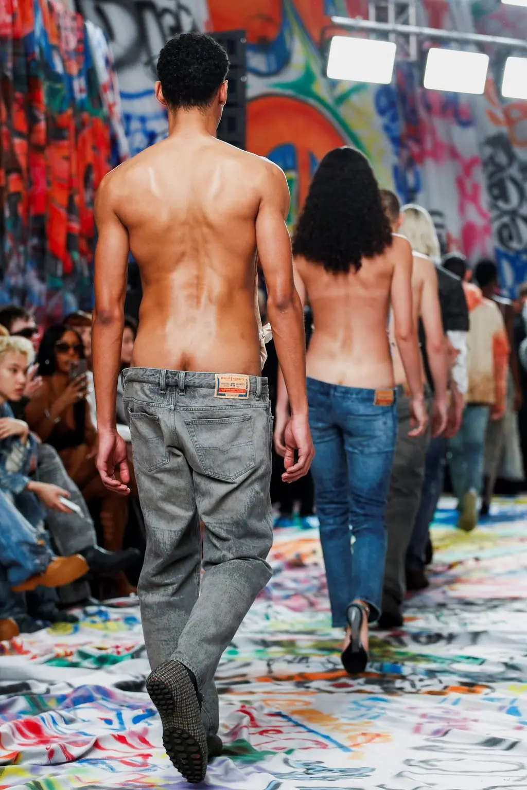 Men wore cheekily low-rise jeans in the Diesel autumn/winter 2025/2026 show at Milan Fashion Week. Photo: Reuters