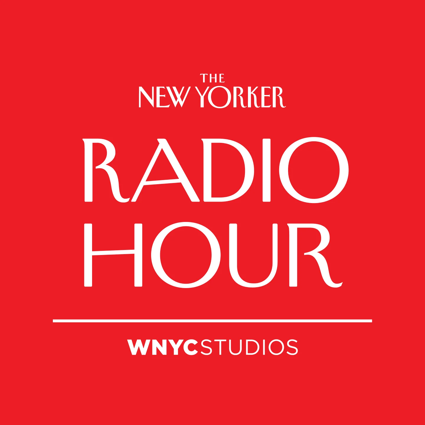 A red text card that reads “The New Yorker Radio Hour | WNYCStudios.”