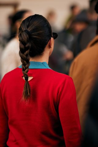 Sleek Braided Updos, Hair Bows, and Dramatic Eyeshadow Dominated Milan Street Style