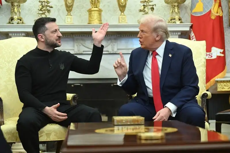 U.S. President Donald Trump and Ukrainian President Volodymyr Zelensky meet at the White House in Washington.