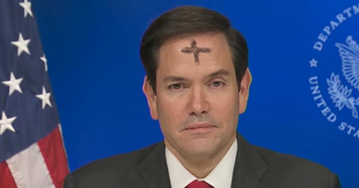 Marco Rubio appears on television with ashes on his forehead.