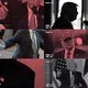 A grid of TV screenshots of Donald Trump