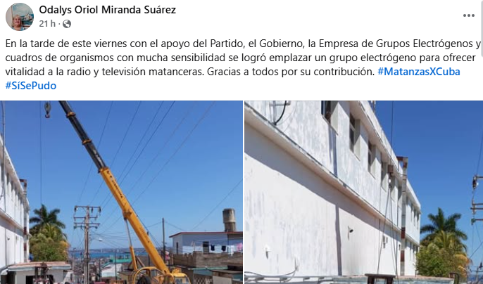 A generator is installed in Matanzas for state-run radio and television.