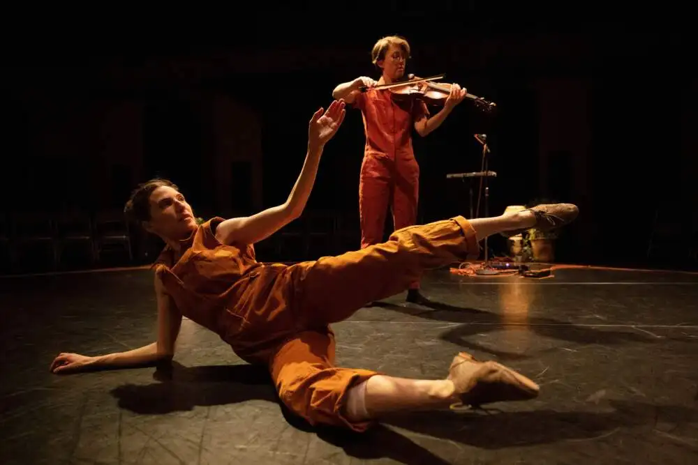 Composer-vocalist Caroline Shaw and dancer-choreographer Vanessa Goodman performing "Graveyards and Gardens." (Courtesy David Cooper)