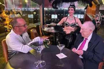 Ex-Westgate SuperBook Vice President Jay Kornegay, showgirl Brit Dunn and Former Las Vegas Mayo ...