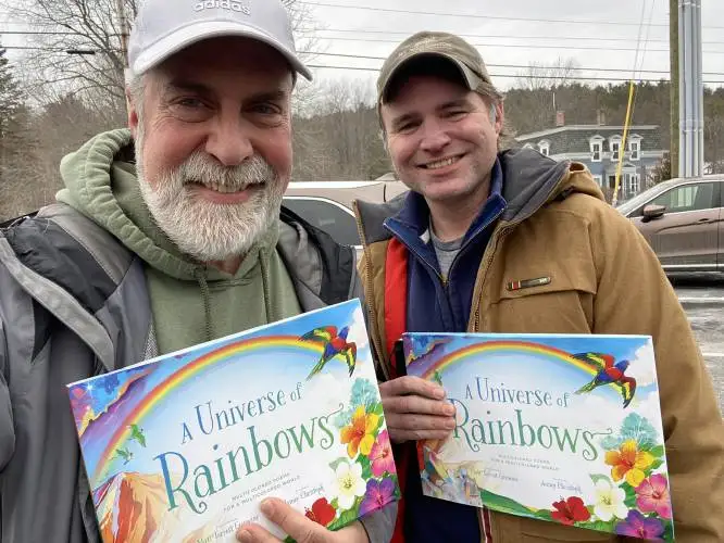 Warner-based poet and anthologist Matt Forrest Esenwine (left) released a new anthology of children’s poetry at the start of the month. The book, titled “A Universe of Rainbows: Multicolored Poems for a Multicolored World,” is illustrated by artist Jamey Christoph (right), based in Cornish. The anthology, which includes poems from many well-known children’s poets, combines poetry with science and nature.