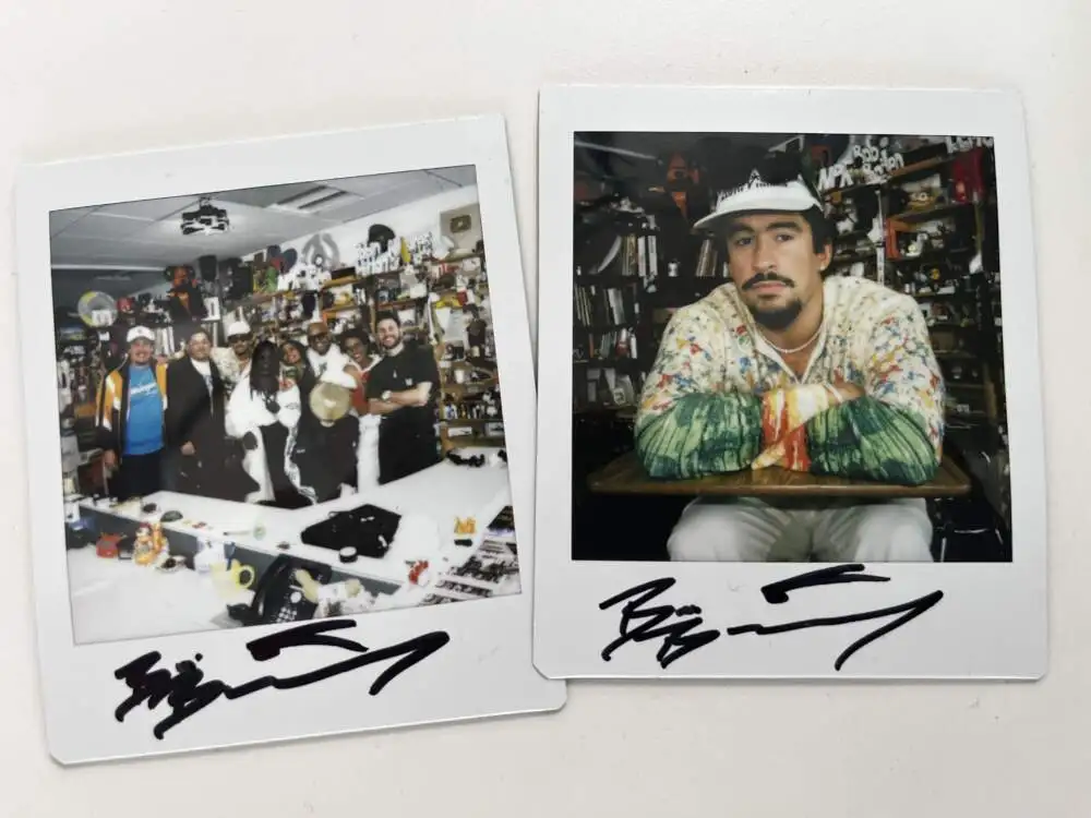 NPR's Joshua Bryant took Polaroids of Bad Bunny and the Tiny Desk backing musicians. (Courtesy Fabiola Méndez)