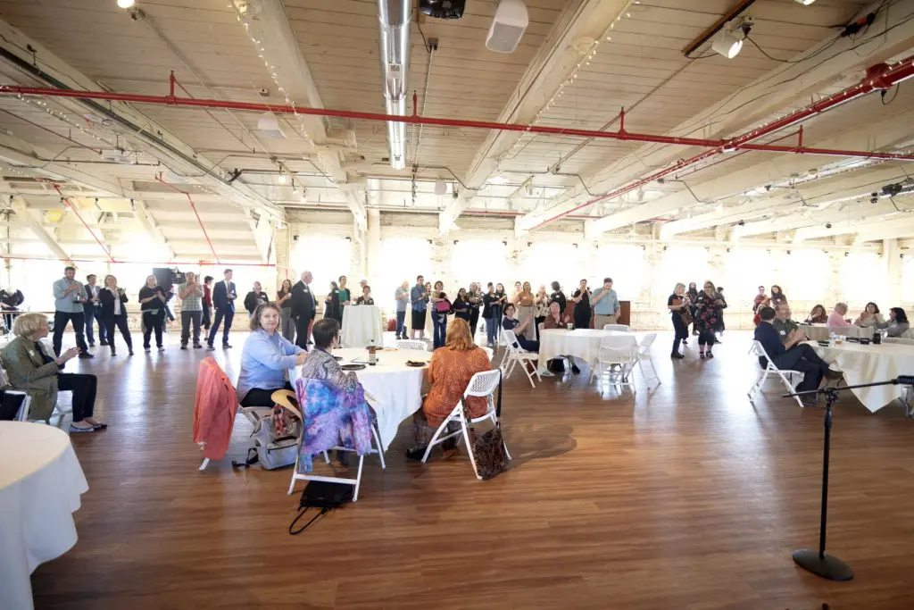 Arts leaders and advocates from around Oregon gathered on April 14 in the Spinning Room at the Willamette Heritage Center in Salem in anticipation of Cultural Advocacy Day.