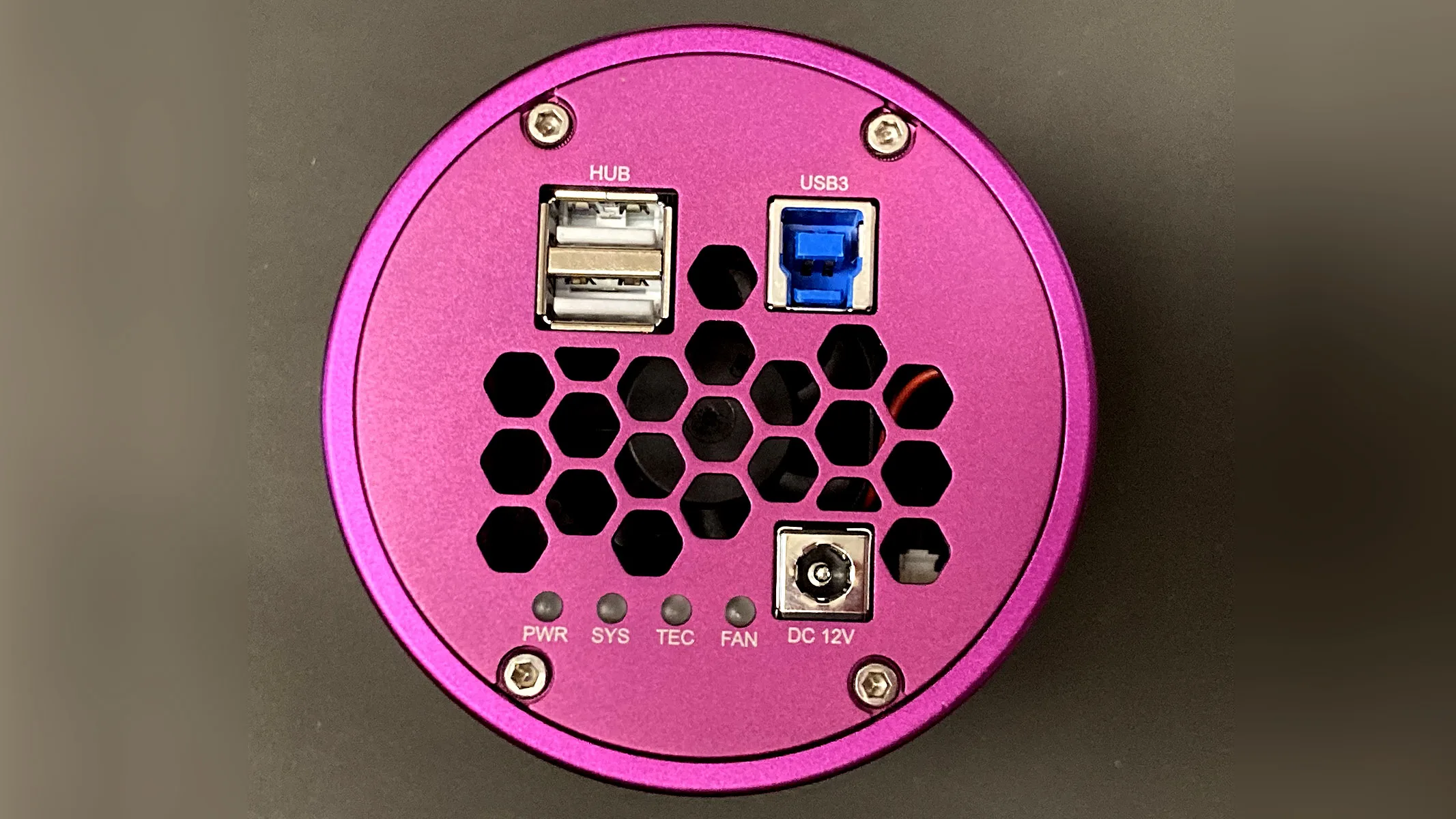 The rear of the Altair Hypercam 26C APS-C Colour TEC, showing USB ports and power ports.