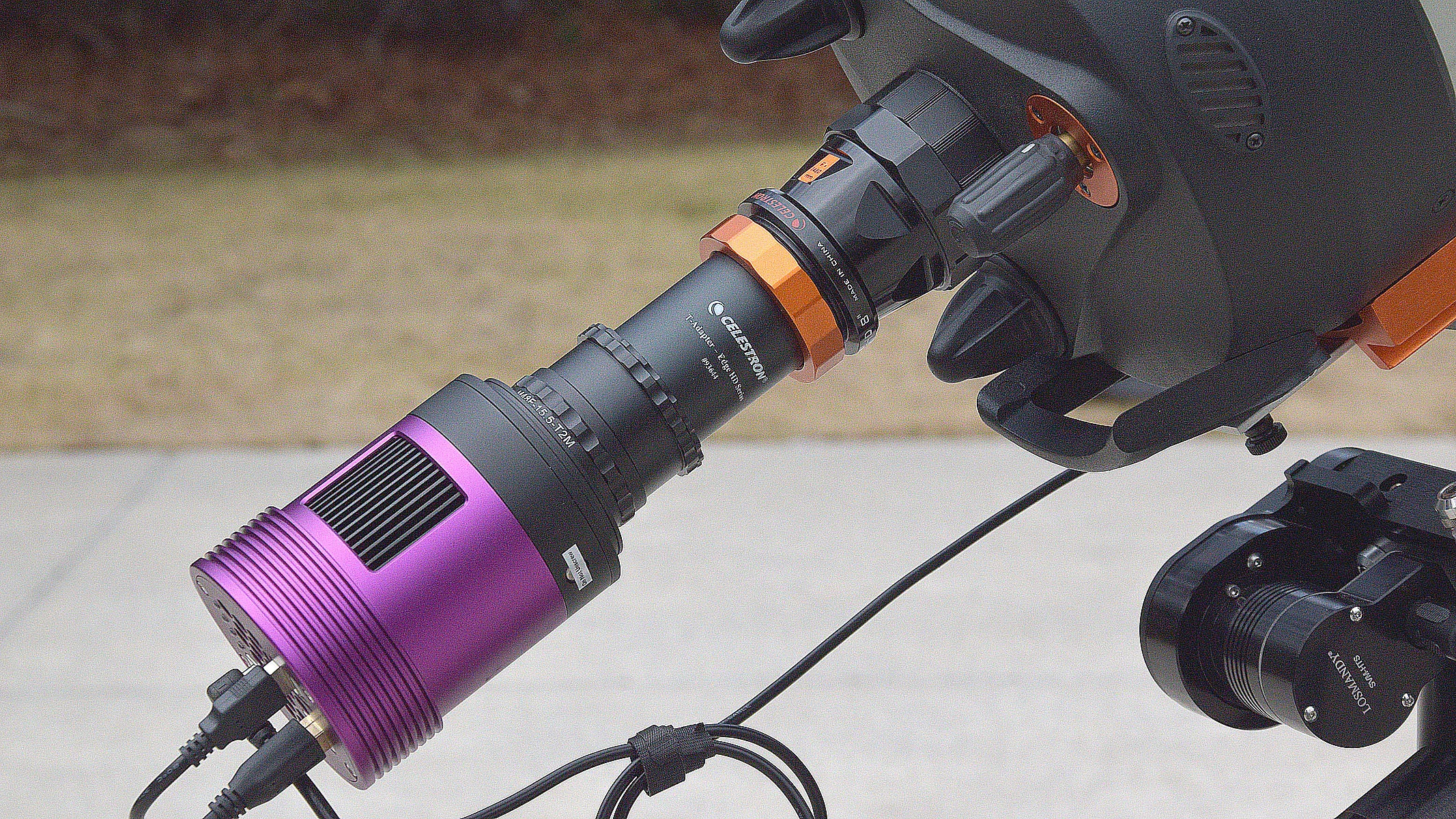 The Altair Hypercam 26C APS-C Colour TEC attached to a telescope.