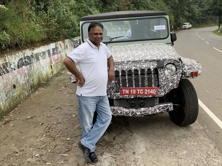 r velusamy with mahindra thar prototype