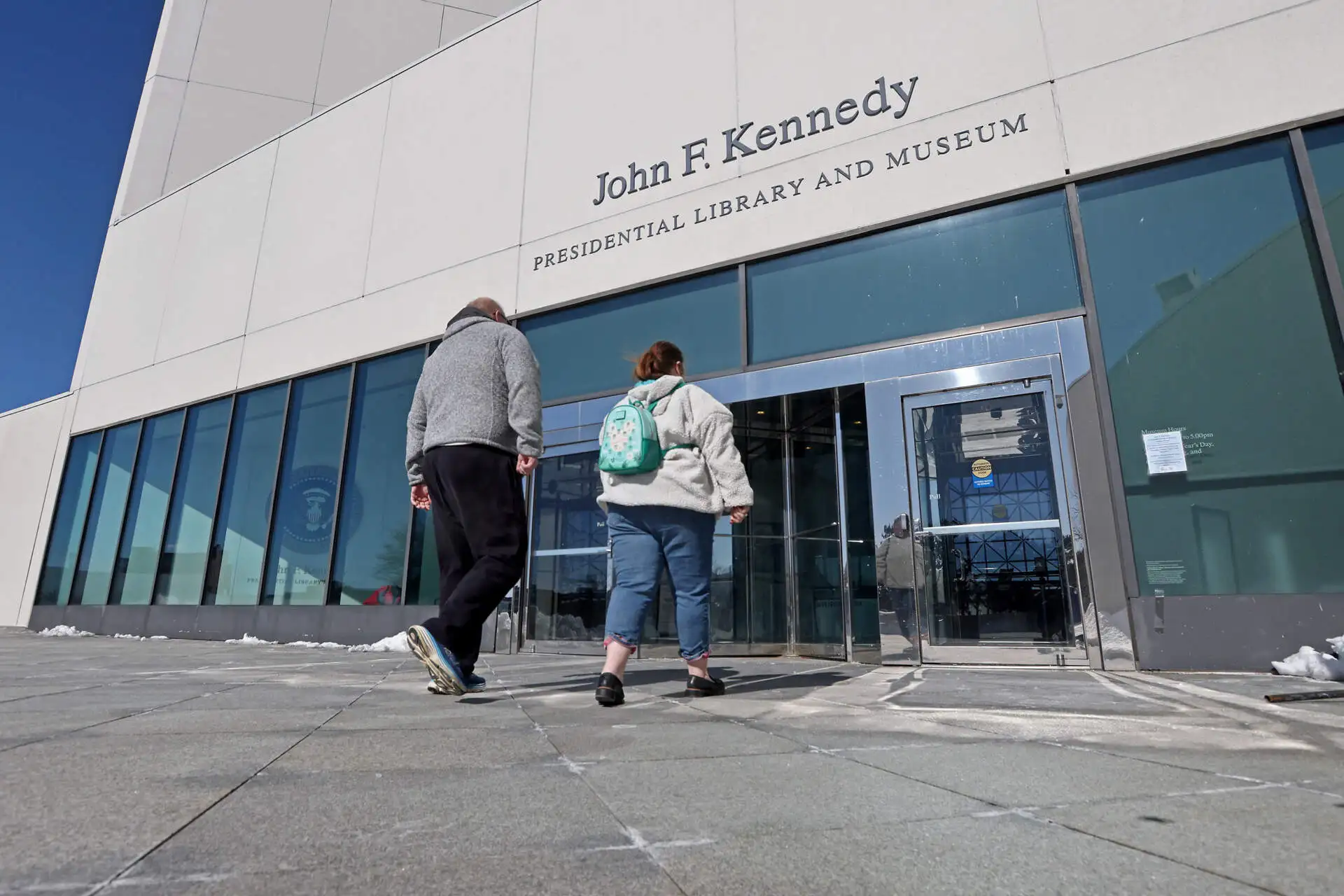 The Kennedy Library is opened one day after it closed due to layoffs on Feb. 19. (Stuart Cahill/MediaNews Group/Boston Herald/Getty Images)